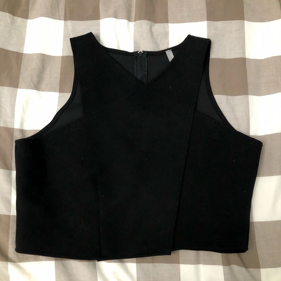 GINGER Black Structered Glam V Neck Adjustable Suede Tank-top Cropped Shirt Top - Picture 3 of 16
